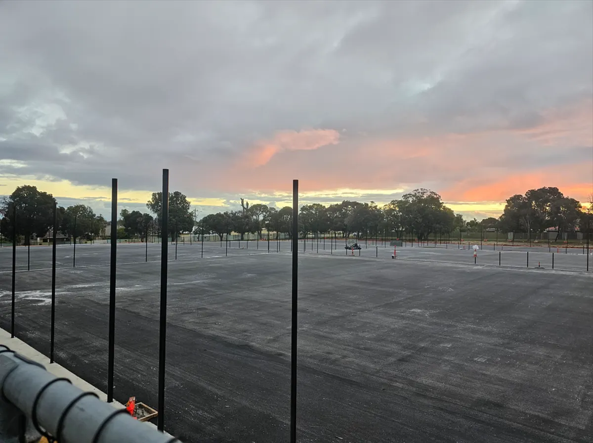 Sunset over the new Wanneroo Tennis Club courts under construction